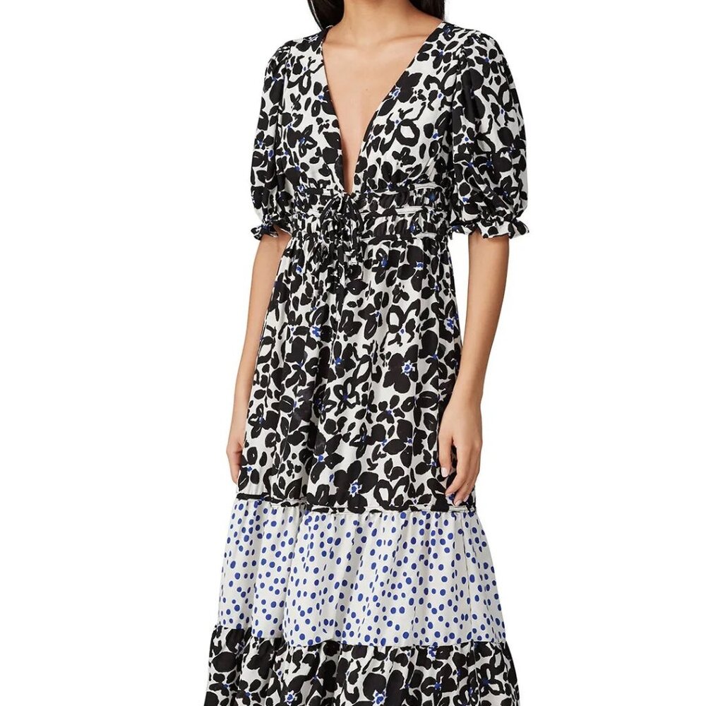 Black Floral Puff Sleeve Dress, XS. Retail $278